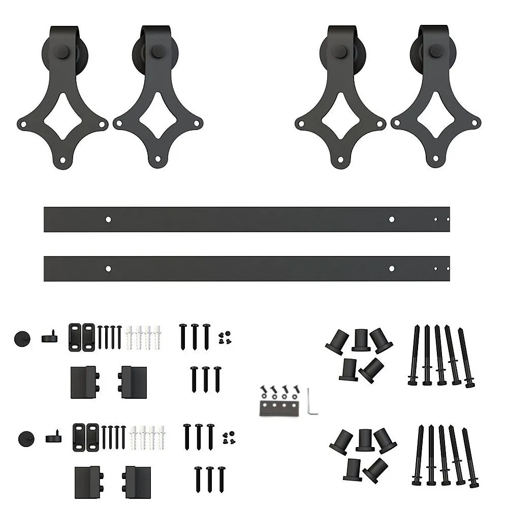 Barn Door Hardware - Double Door - Diamond Shaped Hangers - 13 ft Track