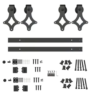 Barn Door Hardware - Double Door - Diamond Shaped Hangers - 13 ft Track