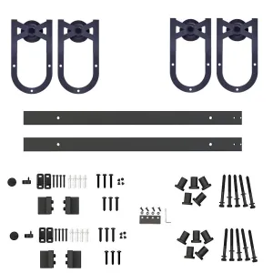 Barn Door Hardware - Double Door - Horseshoe Shaped Hangers - 13 ft Track