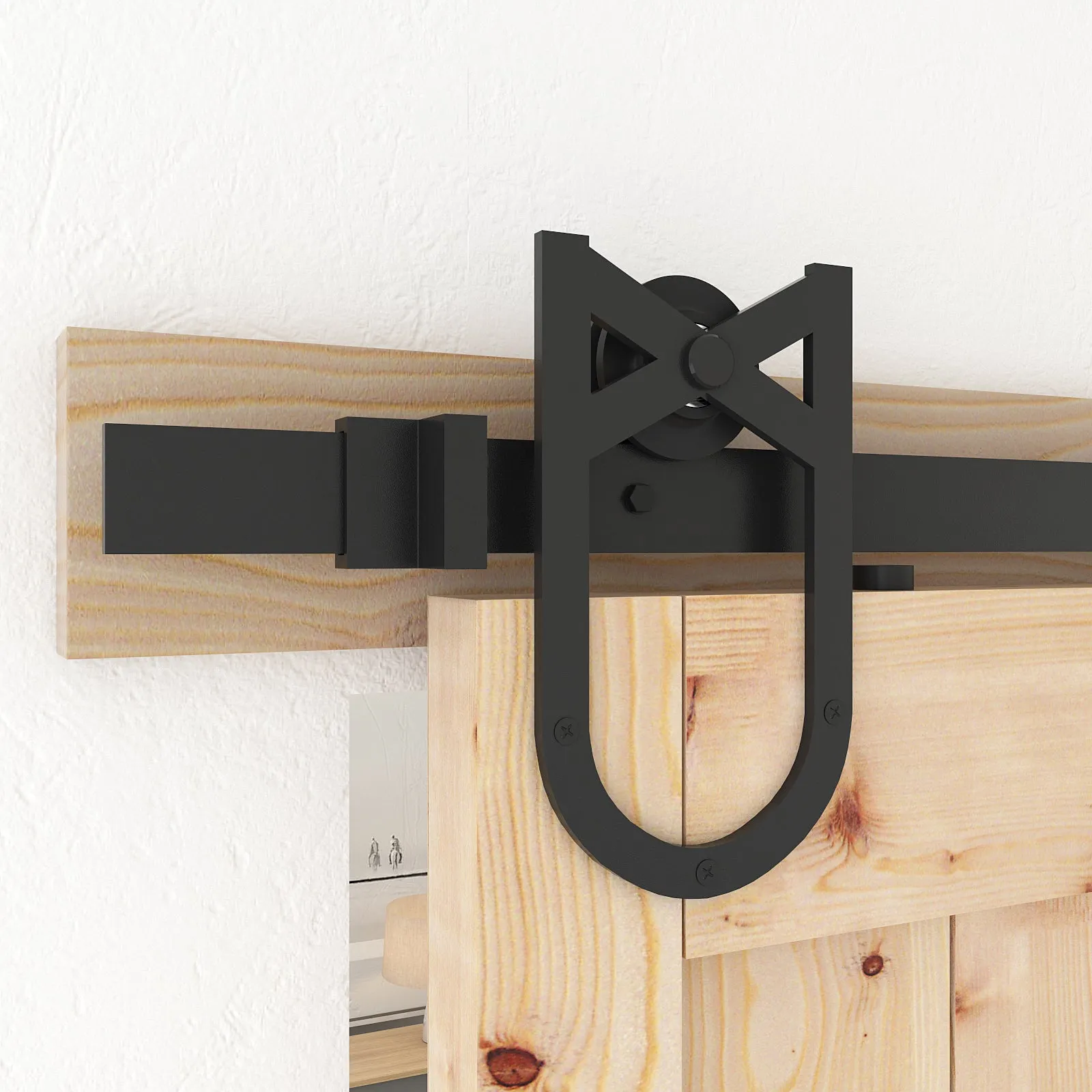 Barn Door Hardware - Double Door - Horseshoe Shaped Hangers - 13 ft Track