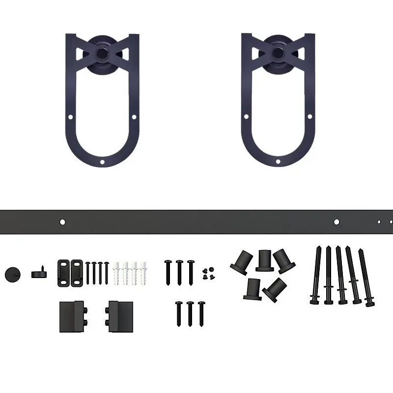 Barn Door Hardware - Horseshoe Shaped Hangers - 6.5 ft Track