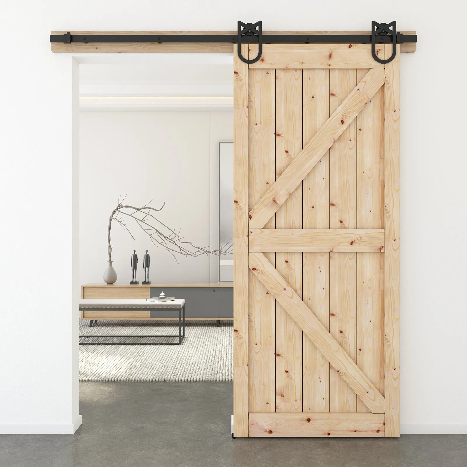 Barn Door Hardware - Horseshoe Shaped Hangers - 6.5 ft Track