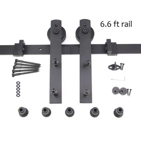 Barn Door Hardware - Small Wheels J Shaped Hangers - 6.5 ft Track