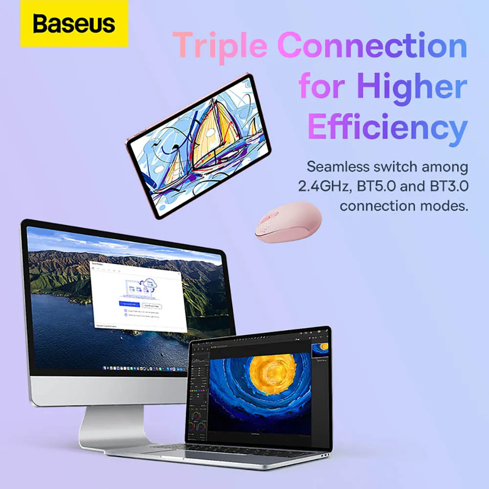 Baseus Creator Tri-Mode Wireless Mouse - Floating Pink, Overseas Edition