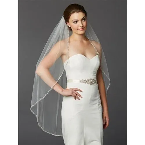 Beaded Edge Long Fingertip Wedding Veil