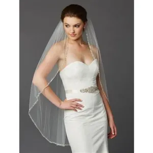 Beaded Edge Long Fingertip Wedding Veil