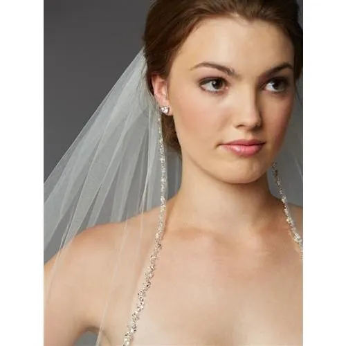 Beaded Edge Long Fingertip Wedding Veil