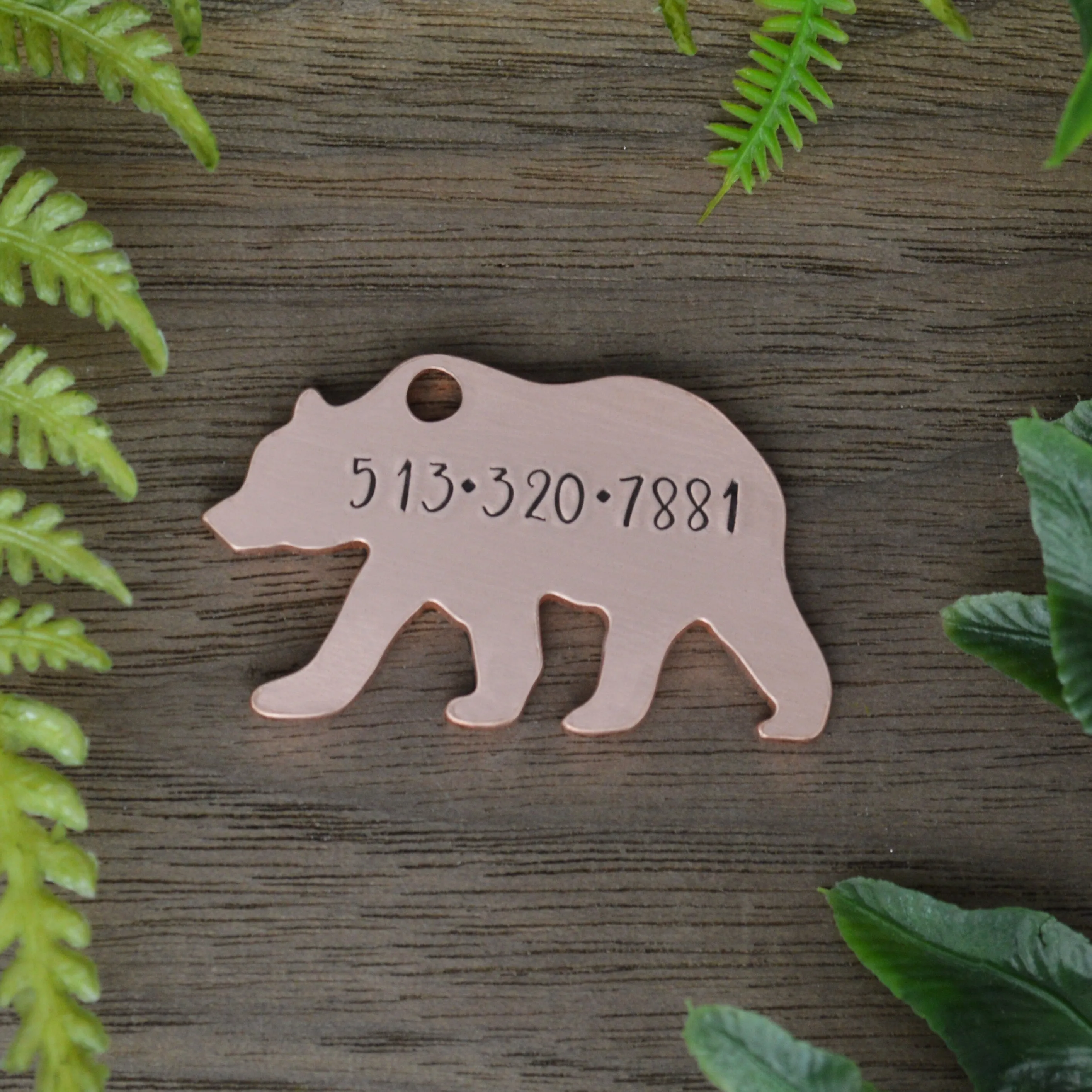 Bear in the Poppies Hand Stamped Dog Collar Tag