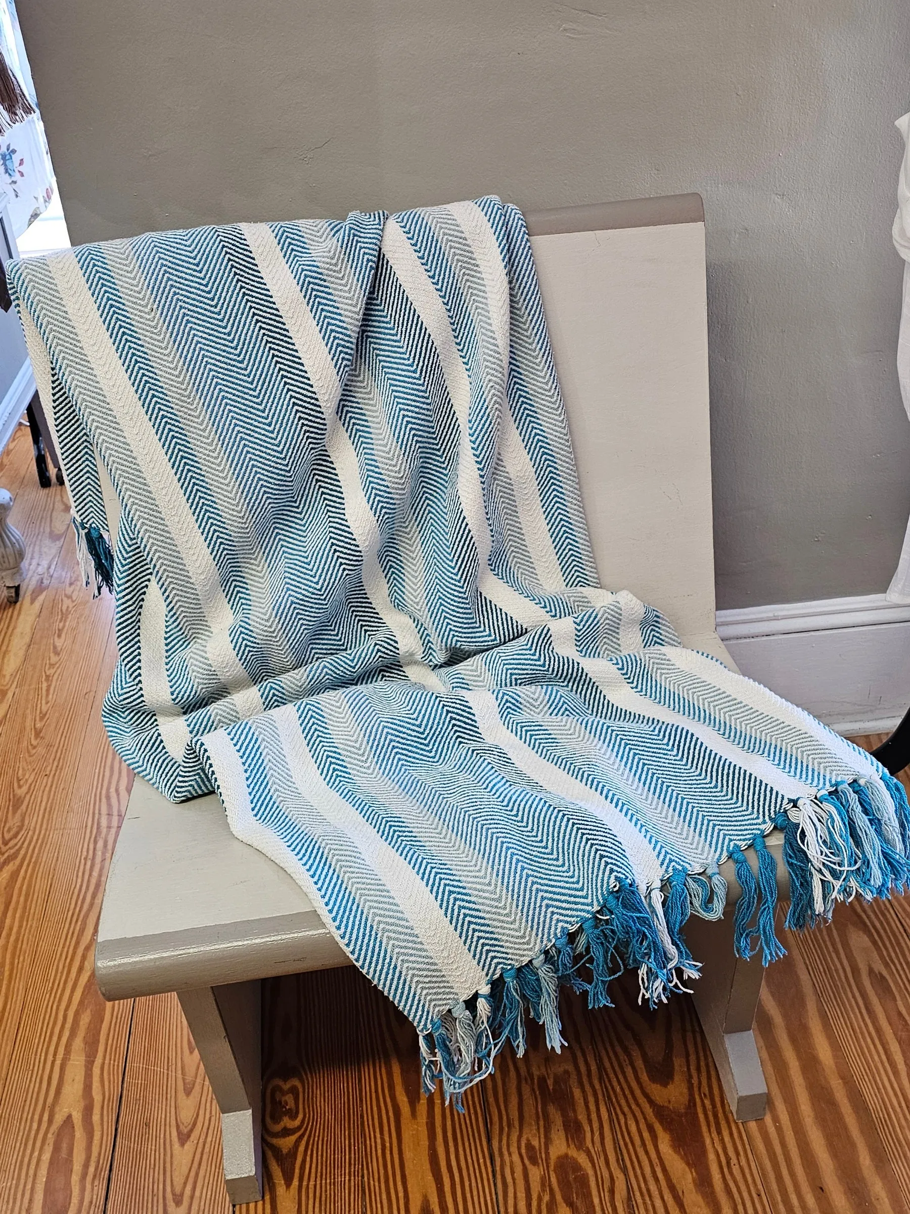 Beautiful Vintage Turquoise Zig Zag Throw