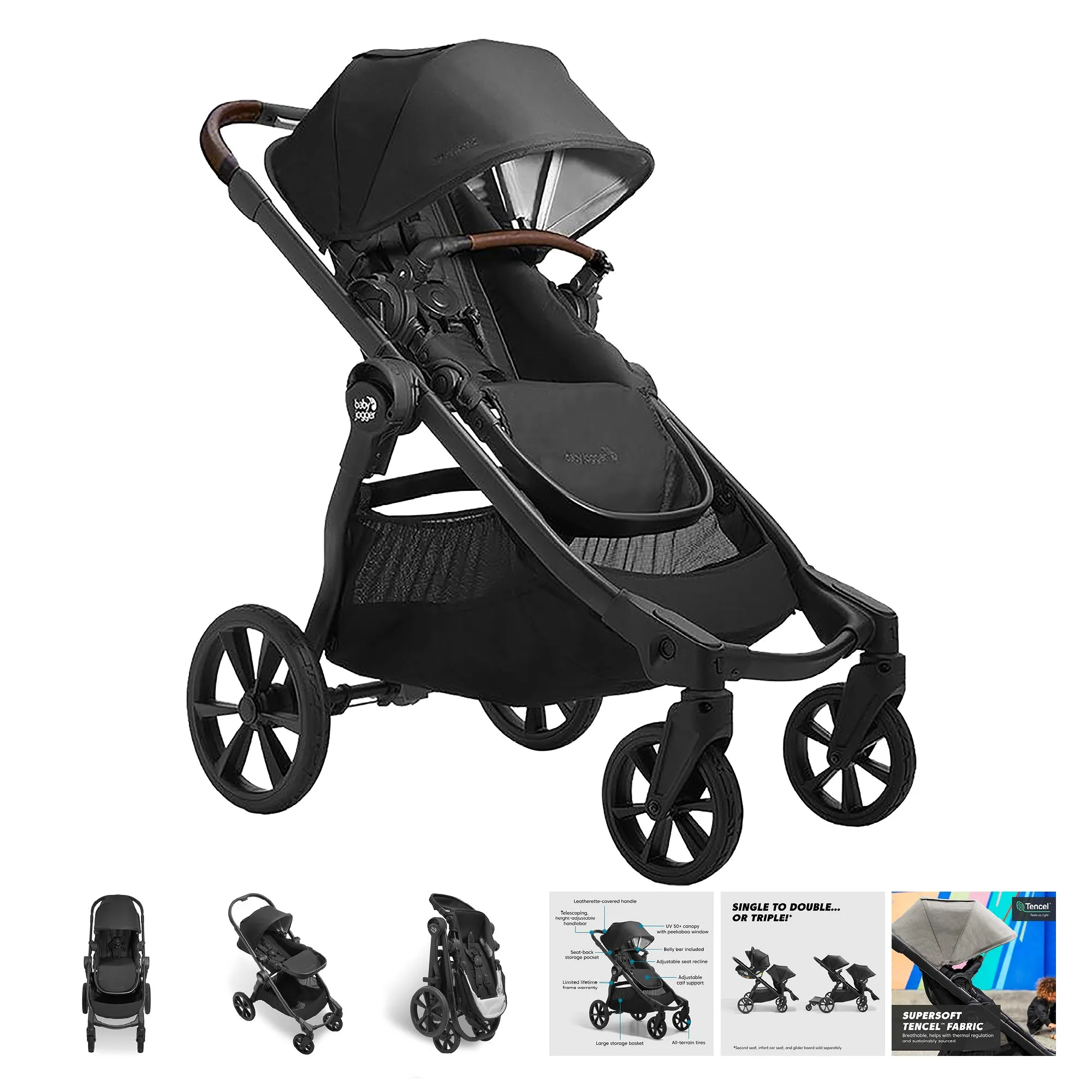 Bebelelo City Select 2 Baby Jogger Modular Stroller for Infant Kids, Lunar Black