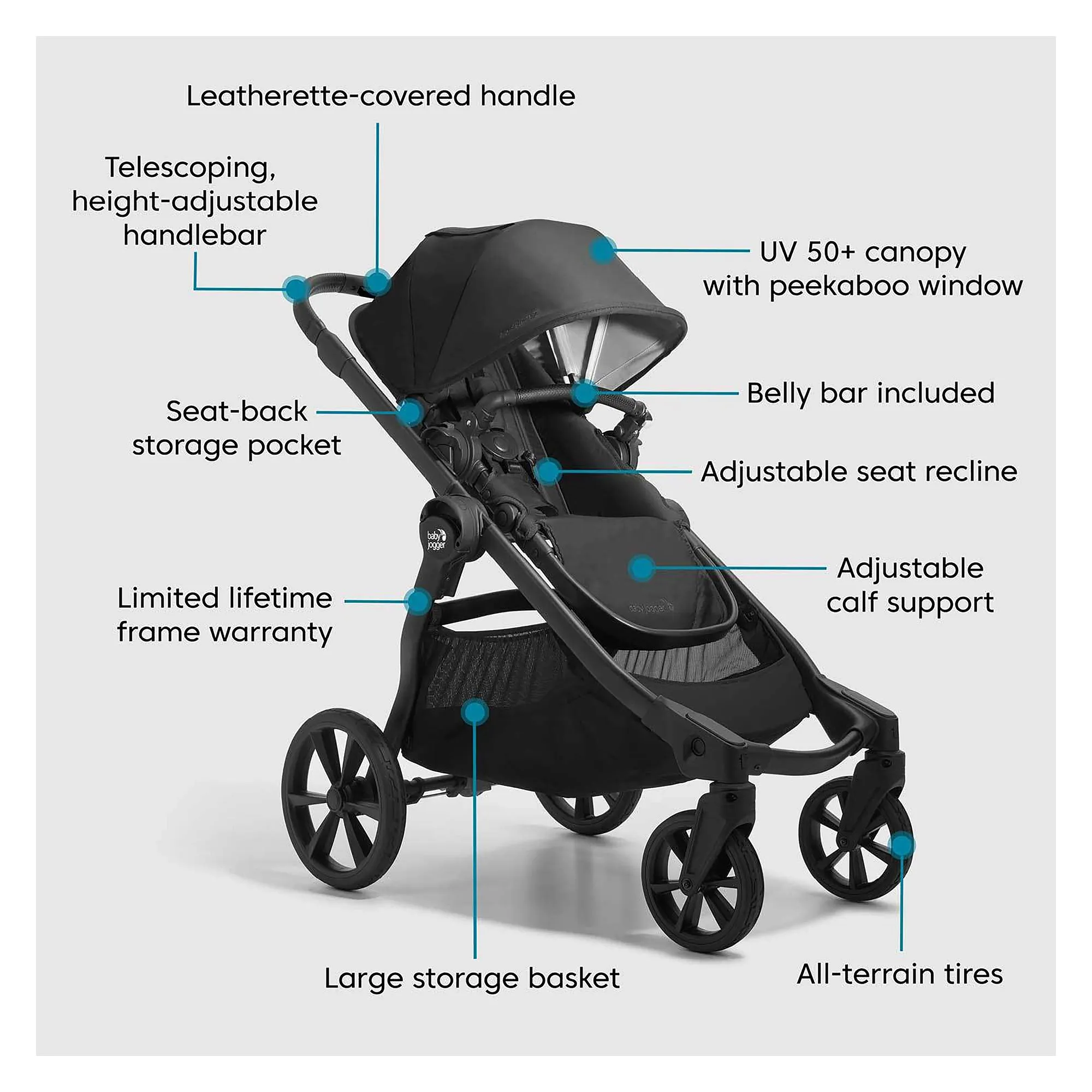 Bebelelo City Select 2 Baby Jogger Modular Stroller for Infant Kids, Lunar Black