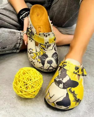 Beige & Yellow Buckle-Accent Puppy 'Woof' Clogs – CAL392