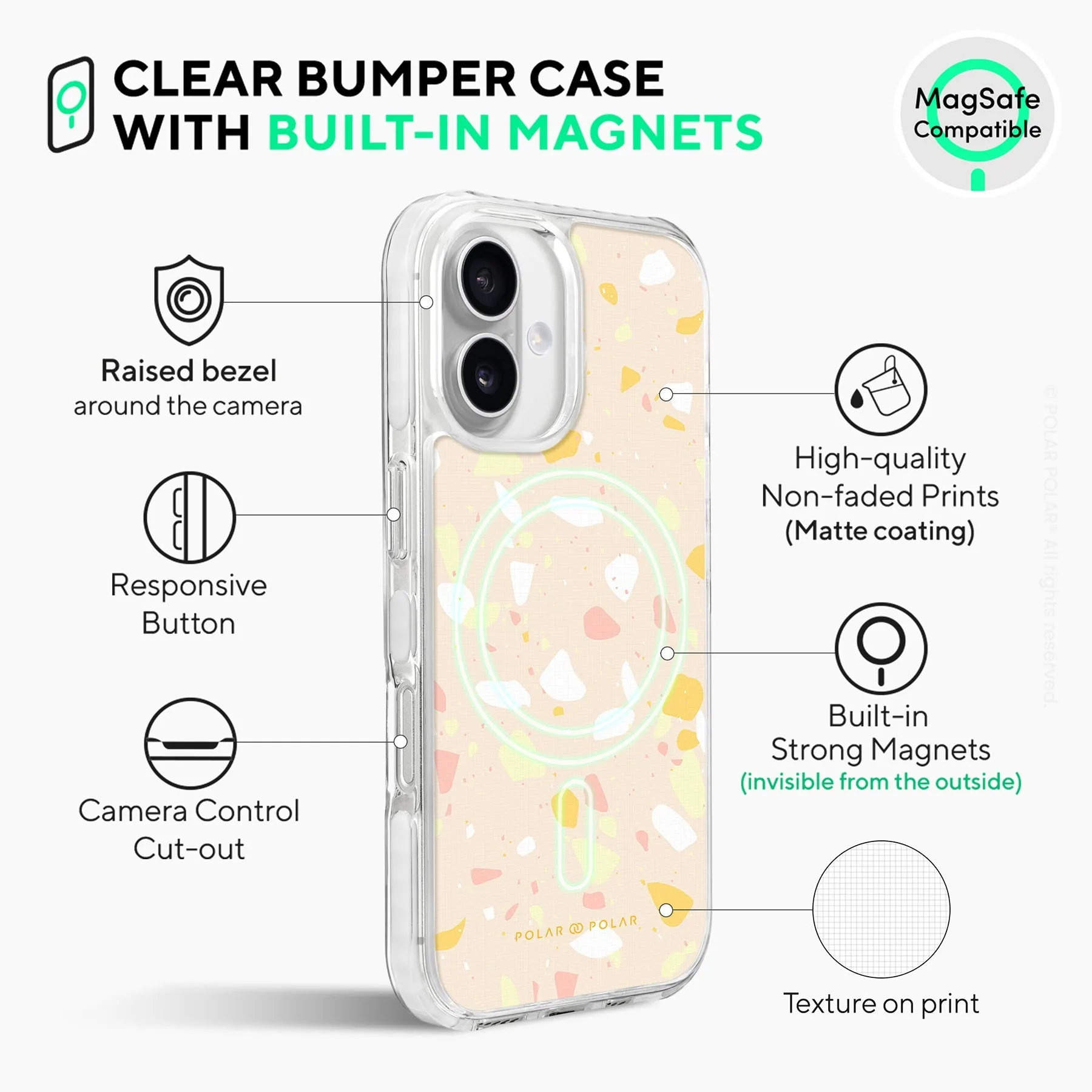 Beige Terrazzo - iPhone 16 Clear Bumper MagSafe Case