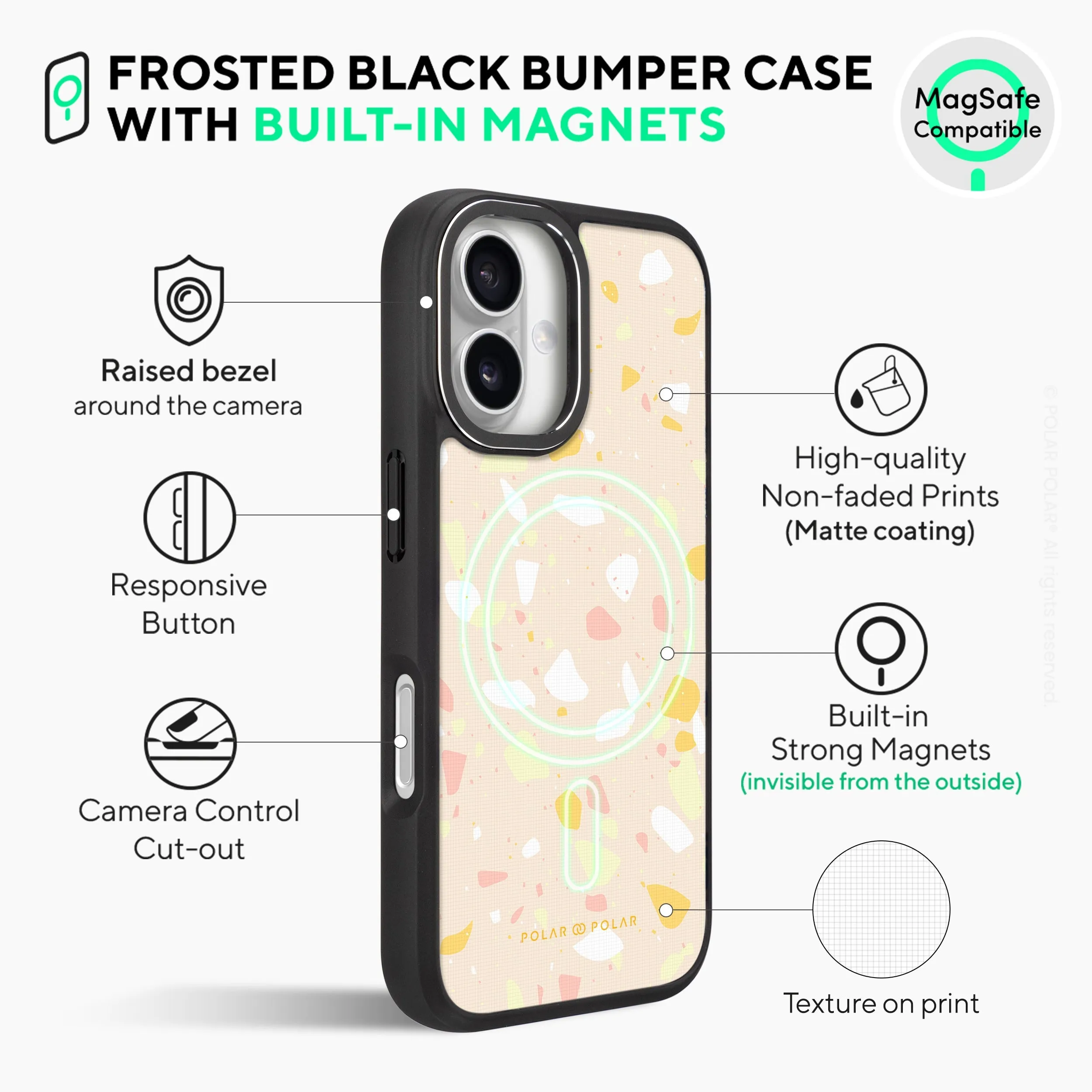 Beige Terrazzo - iPhone 16 Frosted Black Bumper MagSafe Case