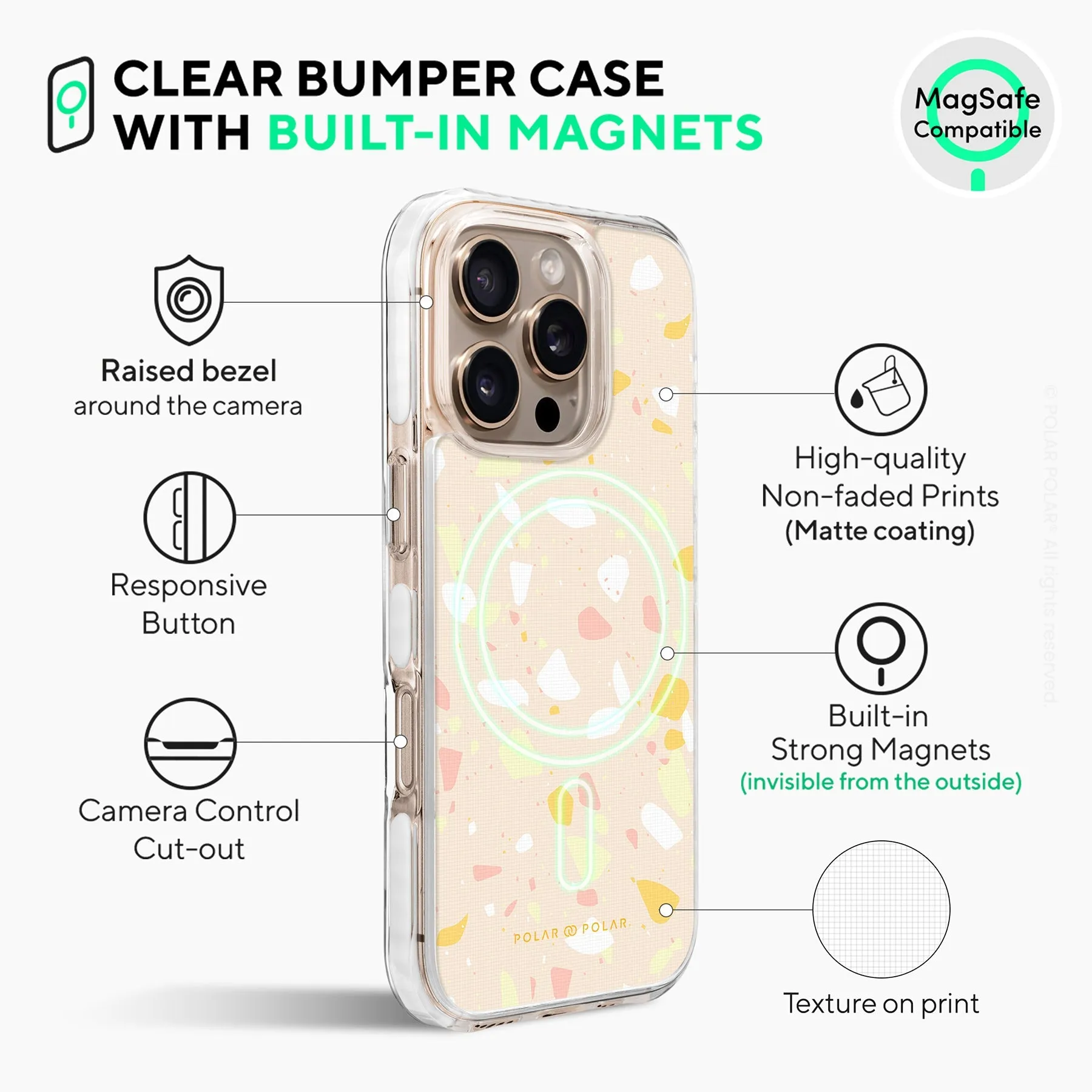 Beige Terrazzo - iPhone 16 Pro Clear Bumper MagSafe Case