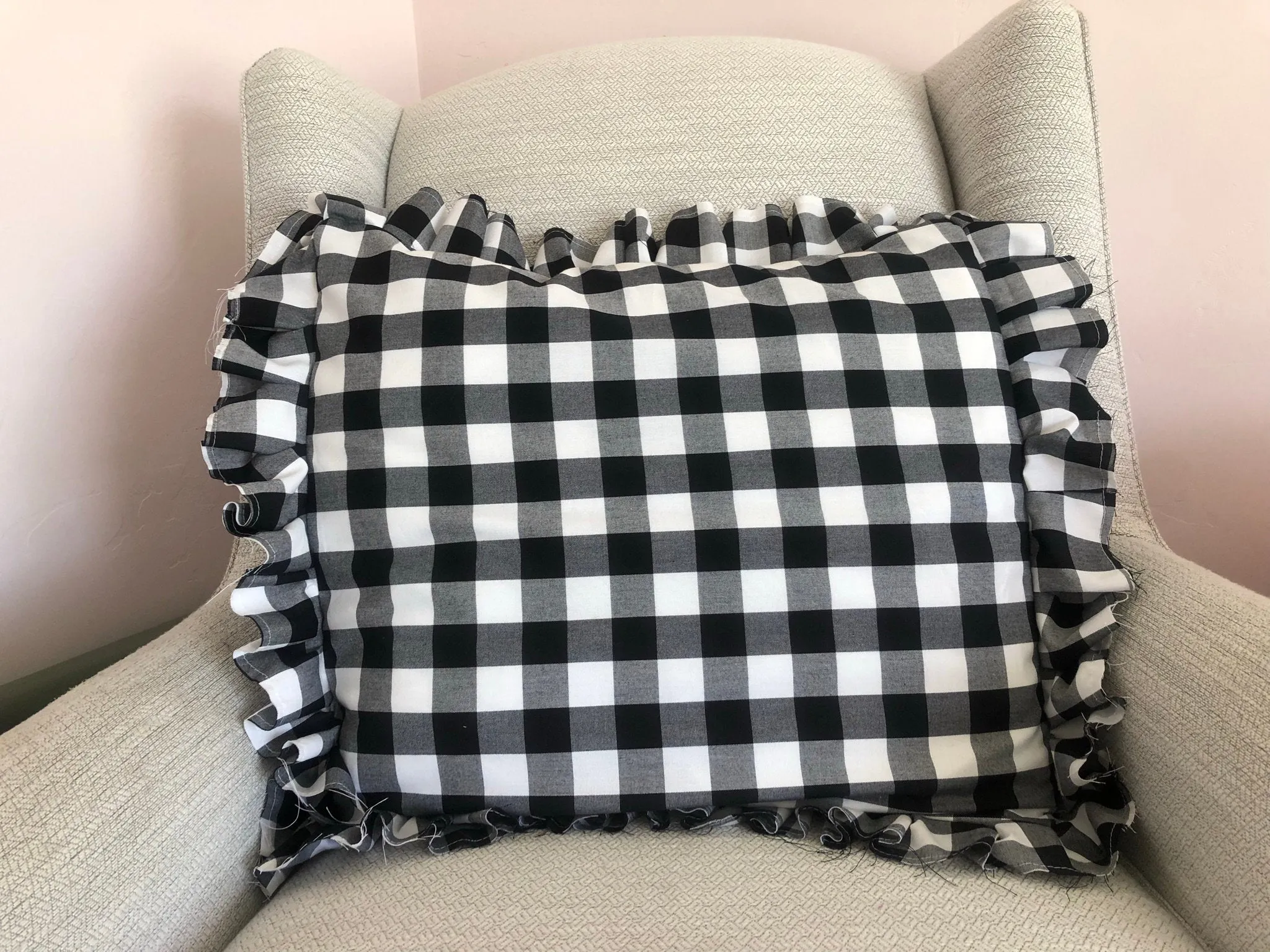 Black and White Buffalo Plaid Pillow, Ruffle Pillow Plus Other Colors, Gingham Pillows for Home
