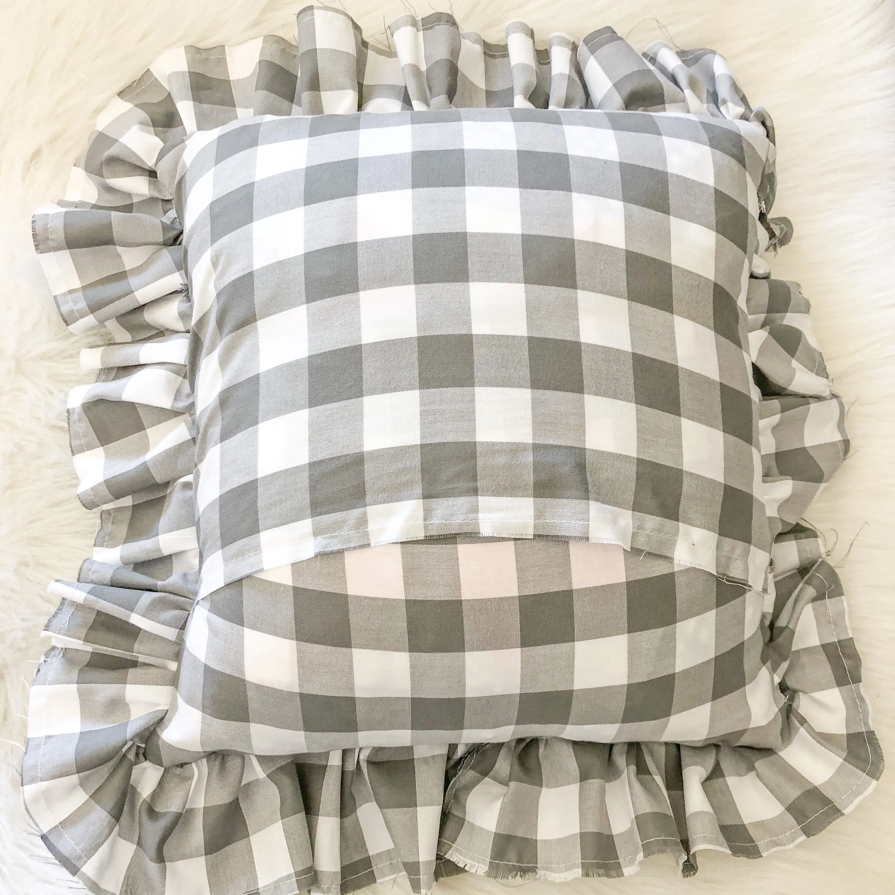 Black and White Buffalo Plaid Pillow, Ruffle Pillow Plus Other Colors, Gingham Pillows for Home