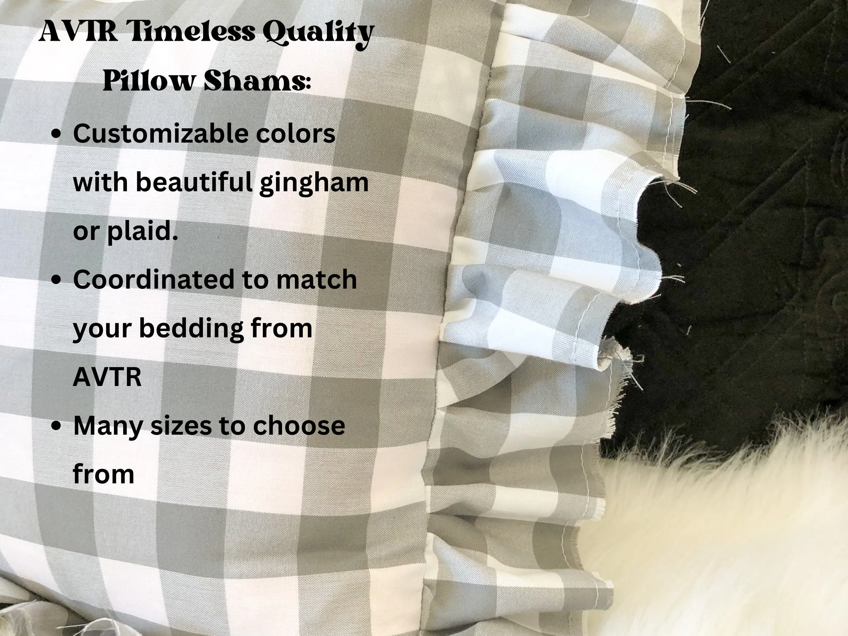 Black and White Buffalo Plaid Pillow, Ruffle Pillow Plus Other Colors, Gingham Pillows for Home