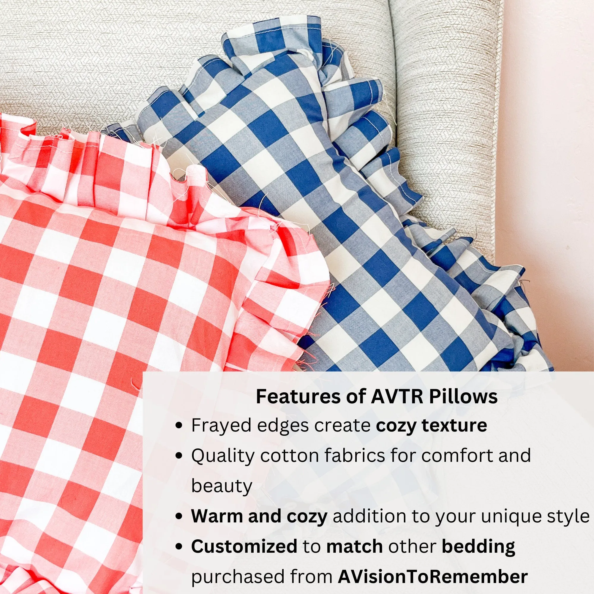 Black and White Buffalo Plaid Pillow, Ruffle Pillow Plus Other Colors, Gingham Pillows for Home
