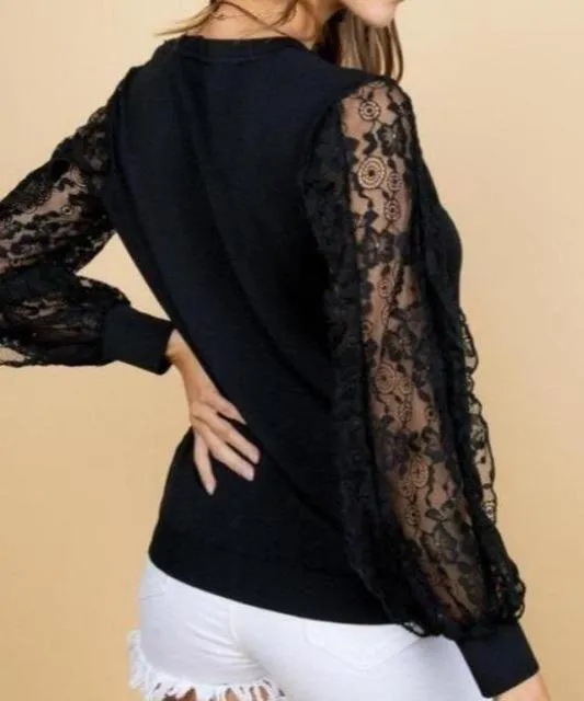 Black Lace Long Sleeve Top