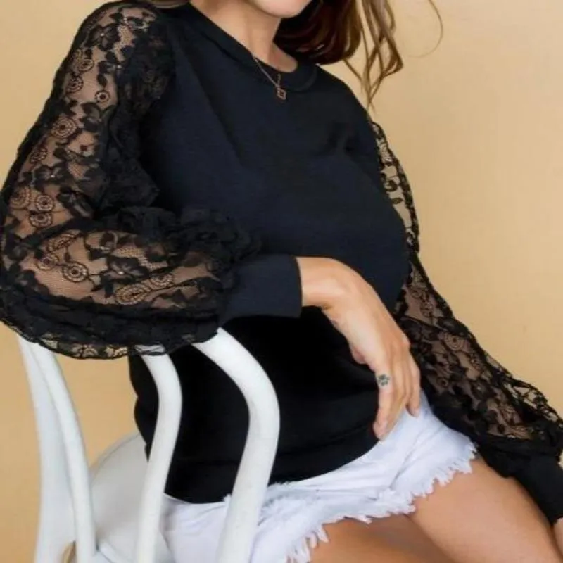 Black Lace Long Sleeve Top