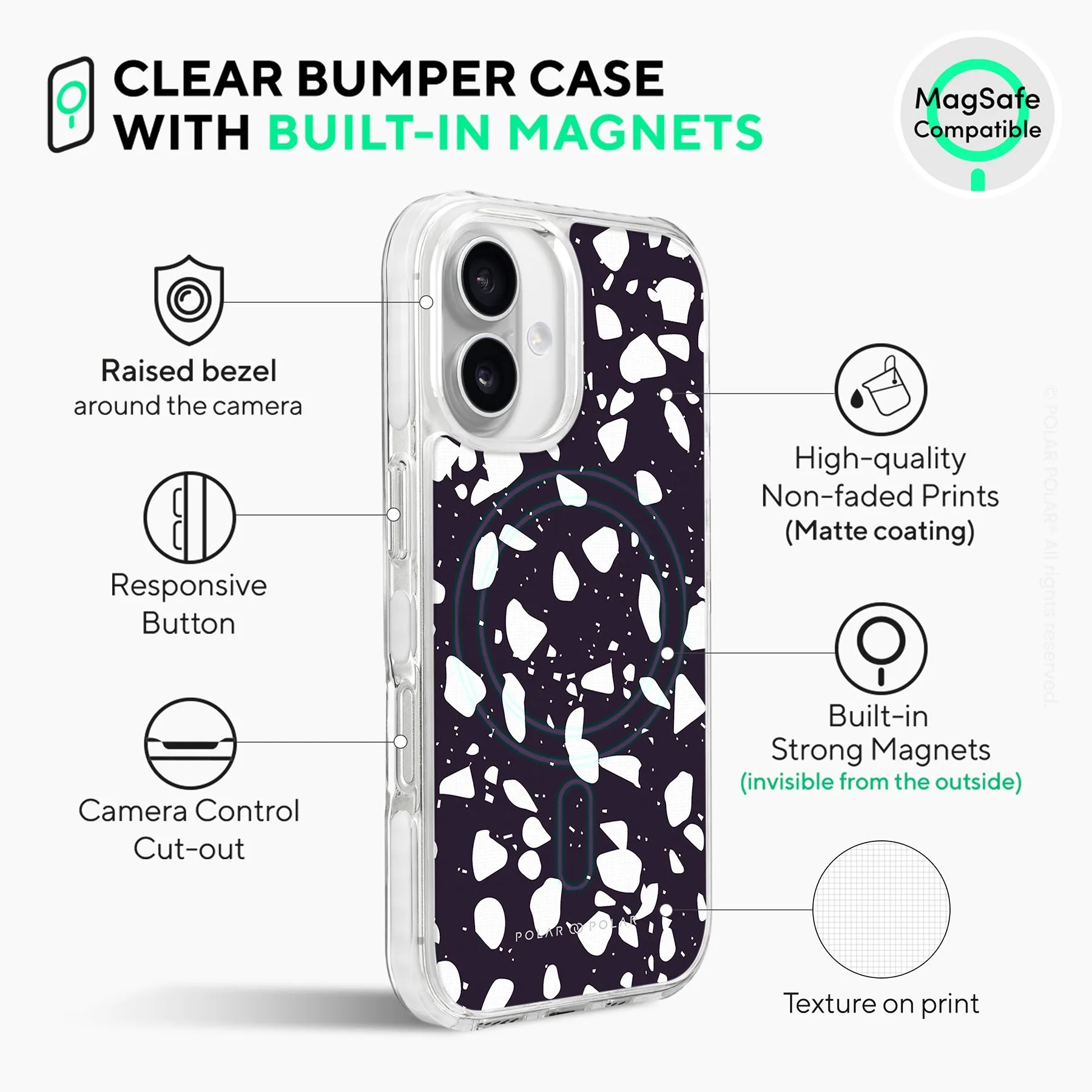 Black Rocky Road Terrazzo - iPhone 16 Plus Clear Bumper MagSafe Case