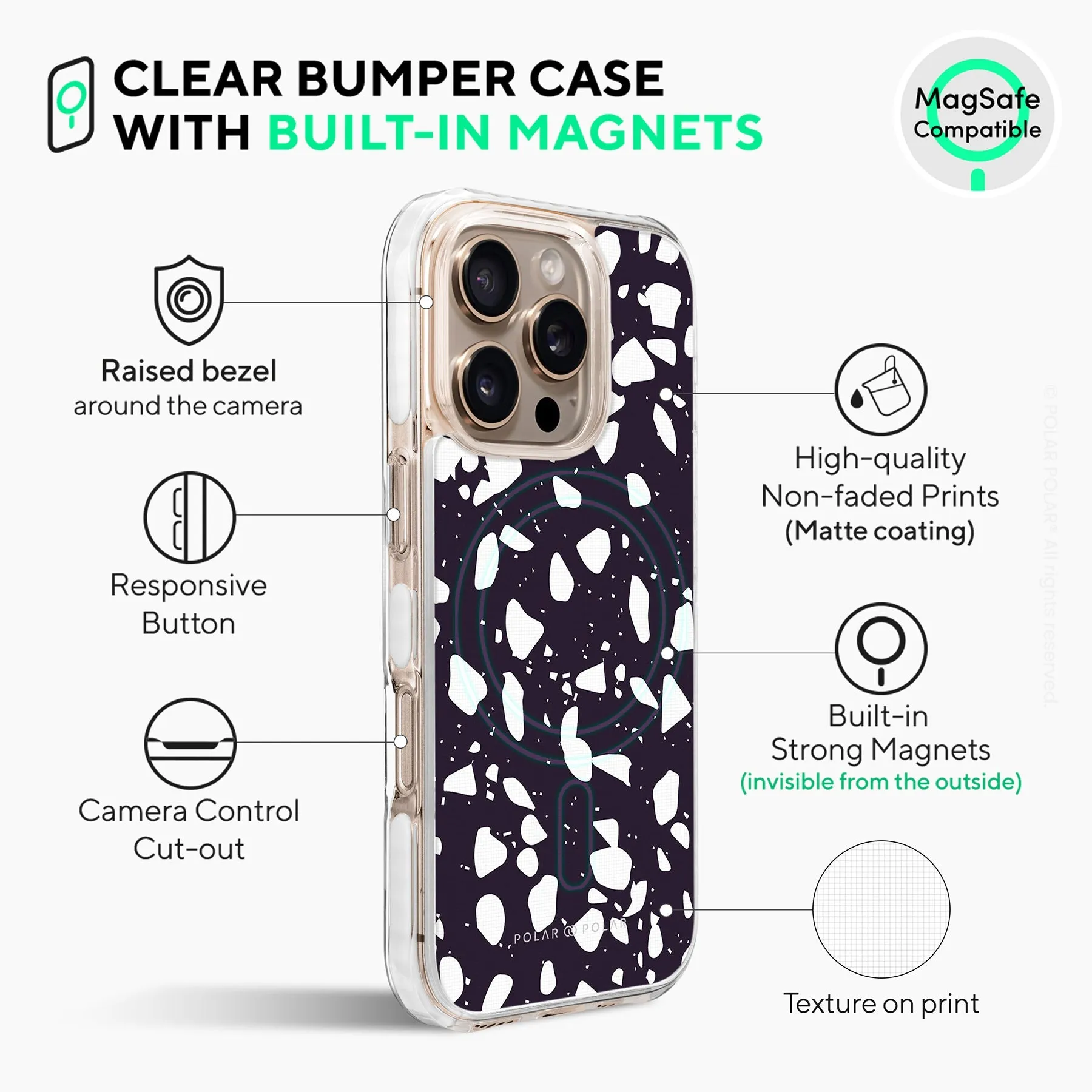 Black Rocky Road Terrazzo - iPhone 16 Pro Max Clear Bumper MagSafe Case