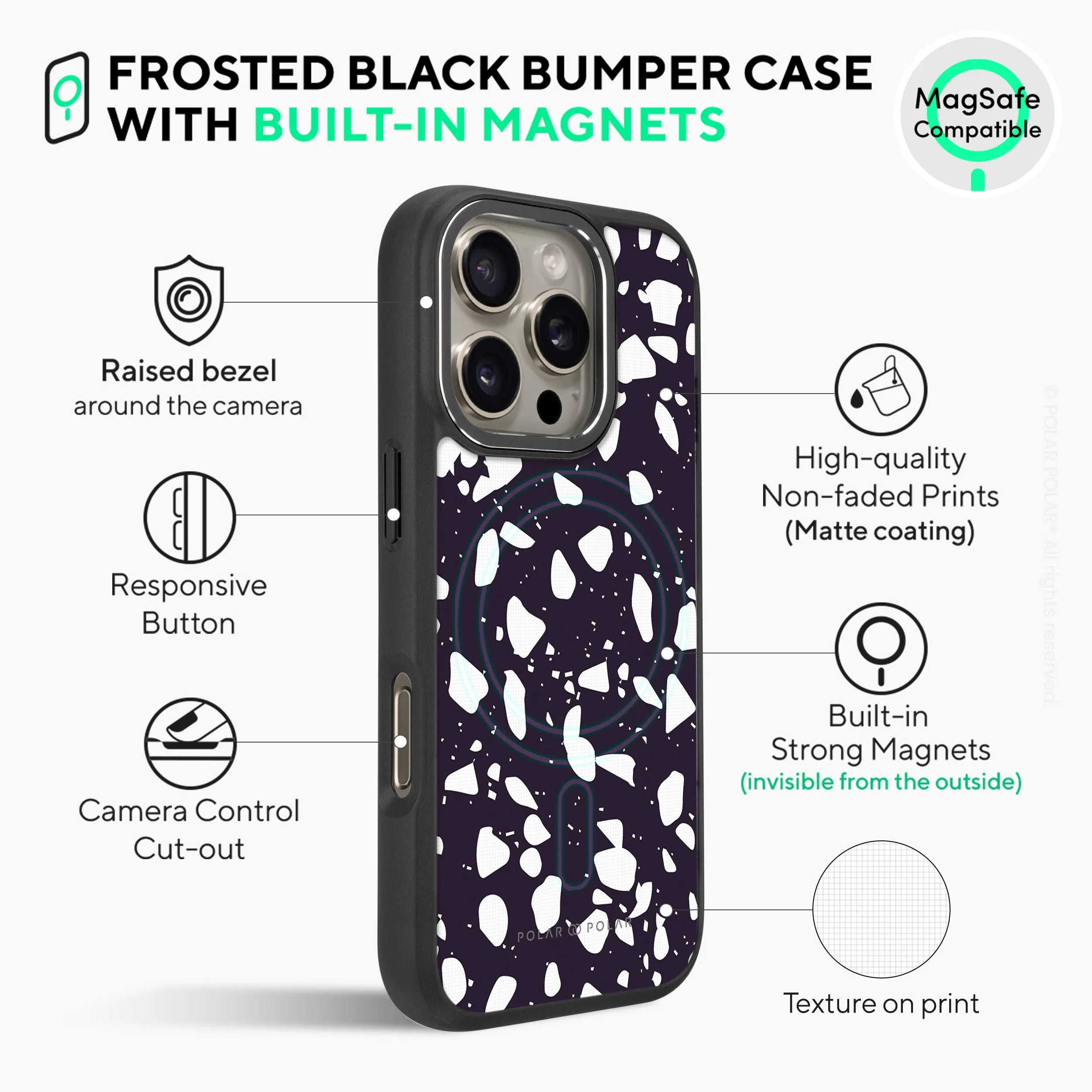 Black Rocky Road Terrazzo - iPhone 16 Pro Max Frosted Black Bumper MagSafe Case