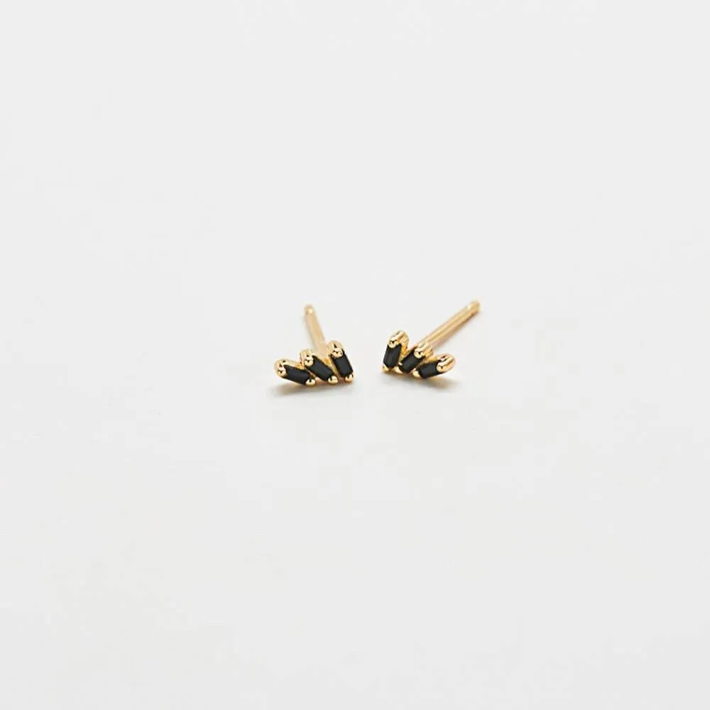 Black Triple Baguette Gold Studs