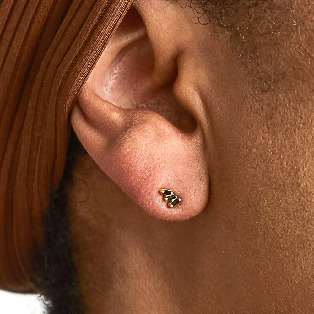 Black Triple Baguette Gold Studs