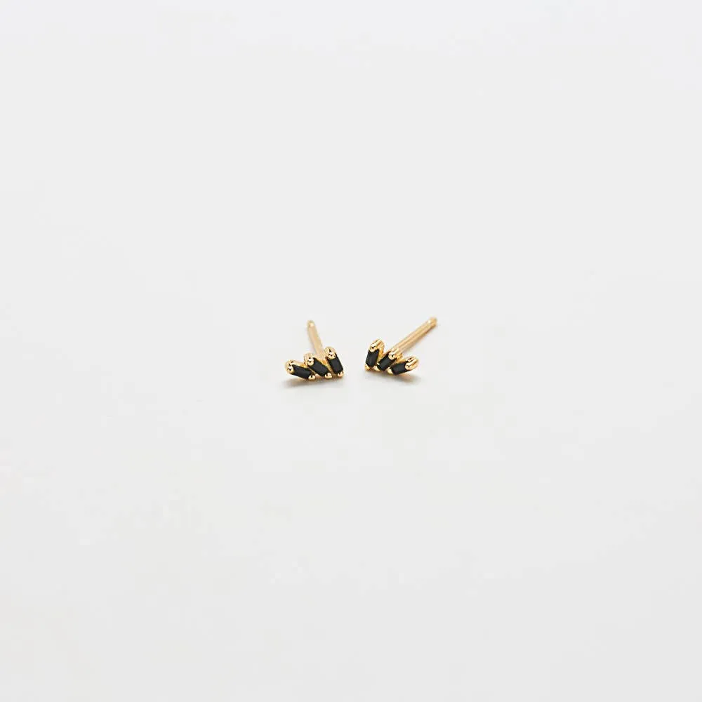 Black Triple Baguette Gold Studs