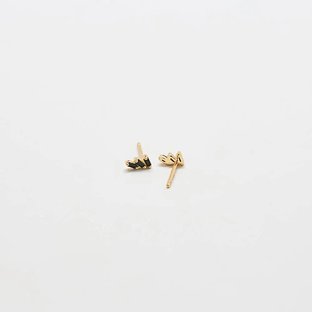 Black Triple Baguette Gold Studs