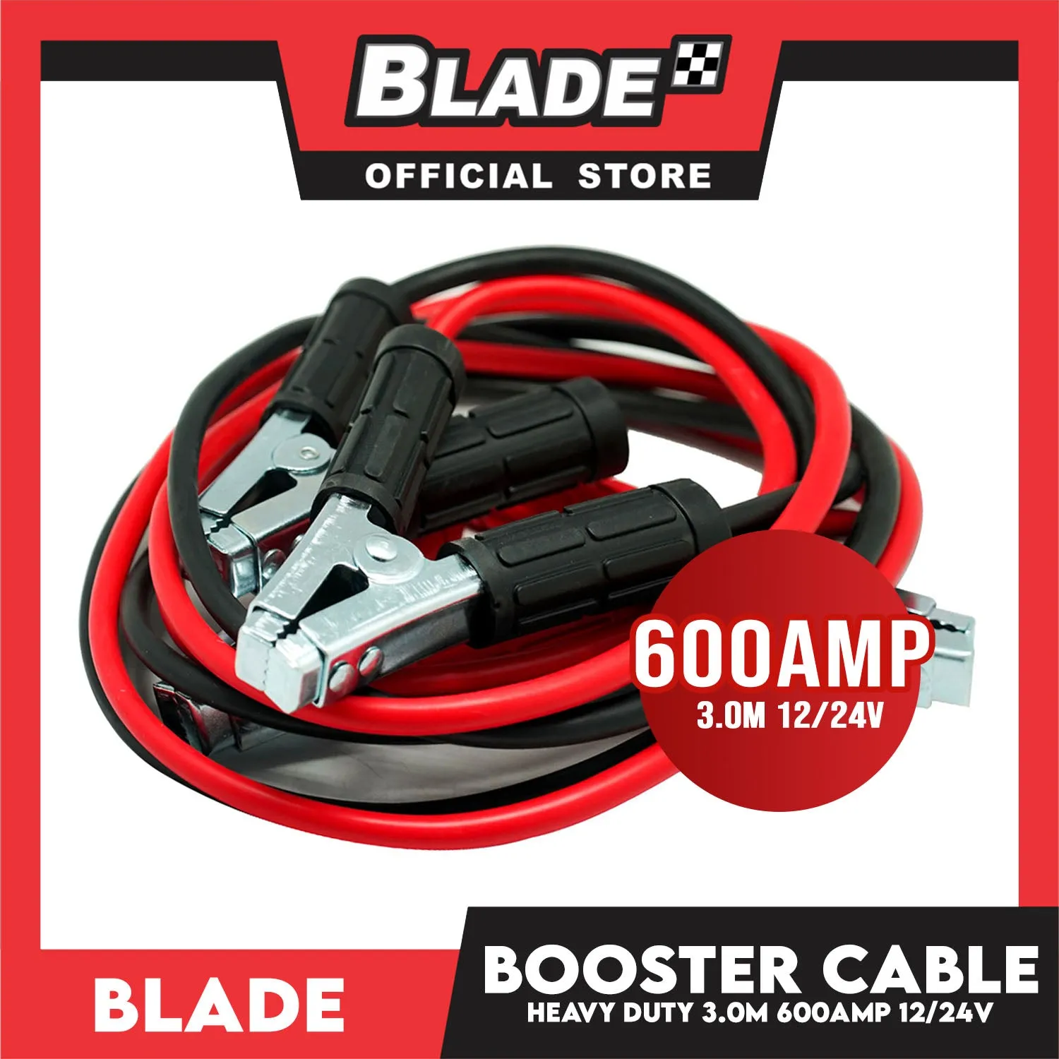 Blade Booster Cable 600AMP Heavy Duty 3.0M 12/24V- Battery Booster Cable for Motorcycle, Car & ATV