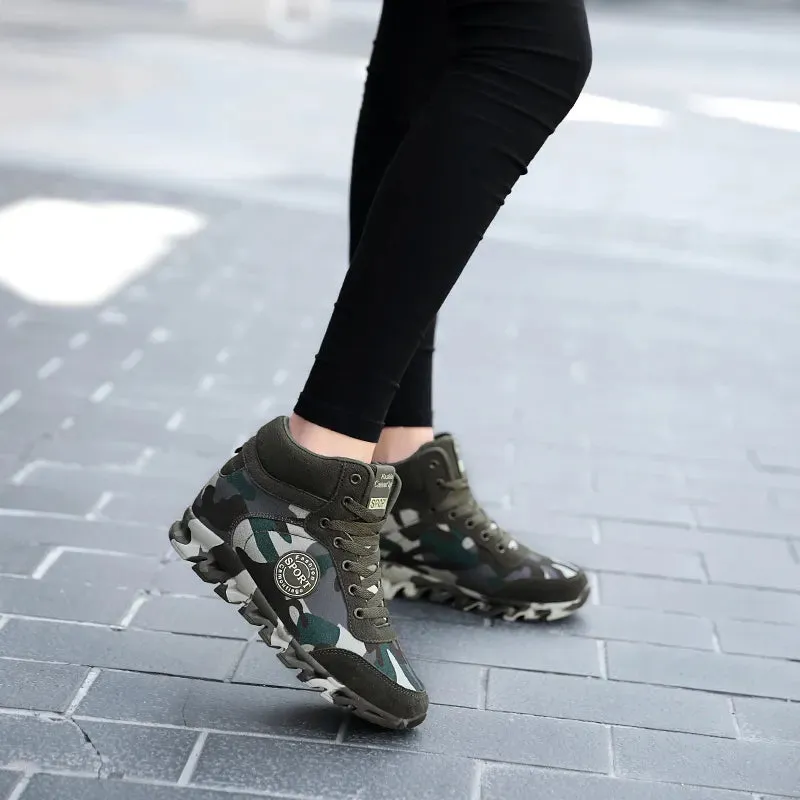 Blend in Style: Camouflage Sports Shoes for Ladies' Breathable and Casual Army Green Work Shoes