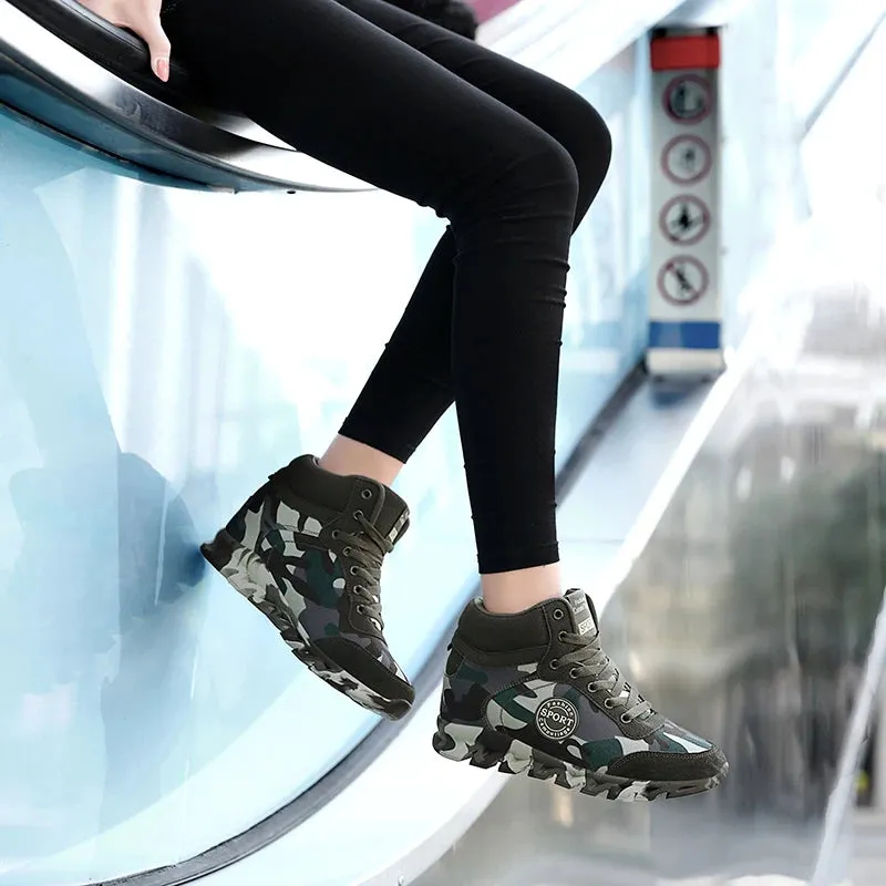 Blend in Style: Camouflage Sports Shoes for Ladies' Breathable and Casual Army Green Work Shoes