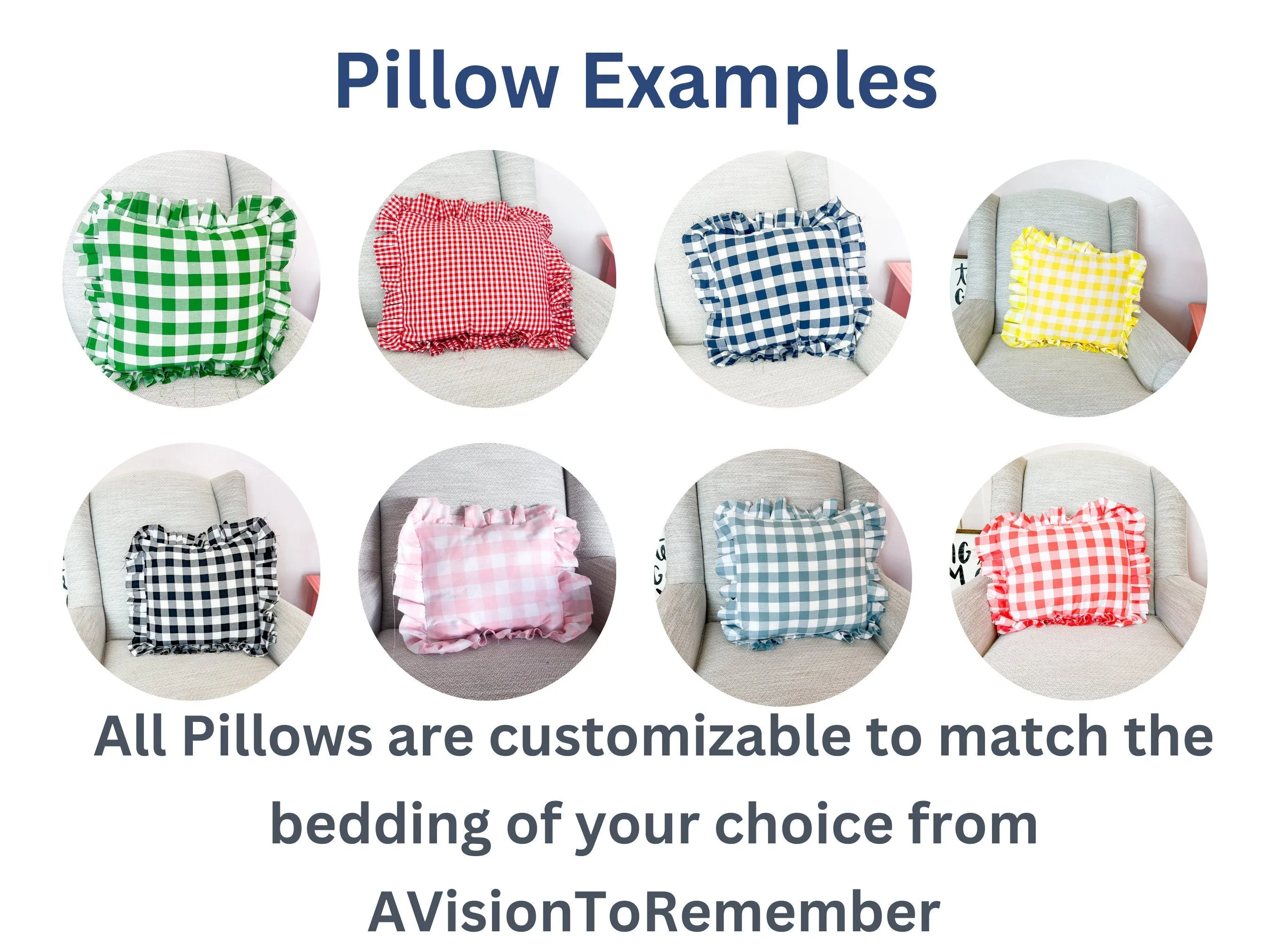 Blue and White Buffalo Plaid Pillow, Ruffle Pillow Plus Other Colors, Gingham Pillows for Home