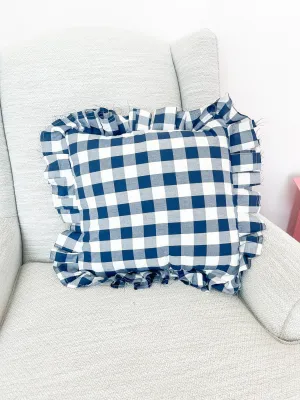 Blue and White Buffalo Plaid Pillow, Ruffle Pillow Plus Other Colors, Gingham Pillows for Home