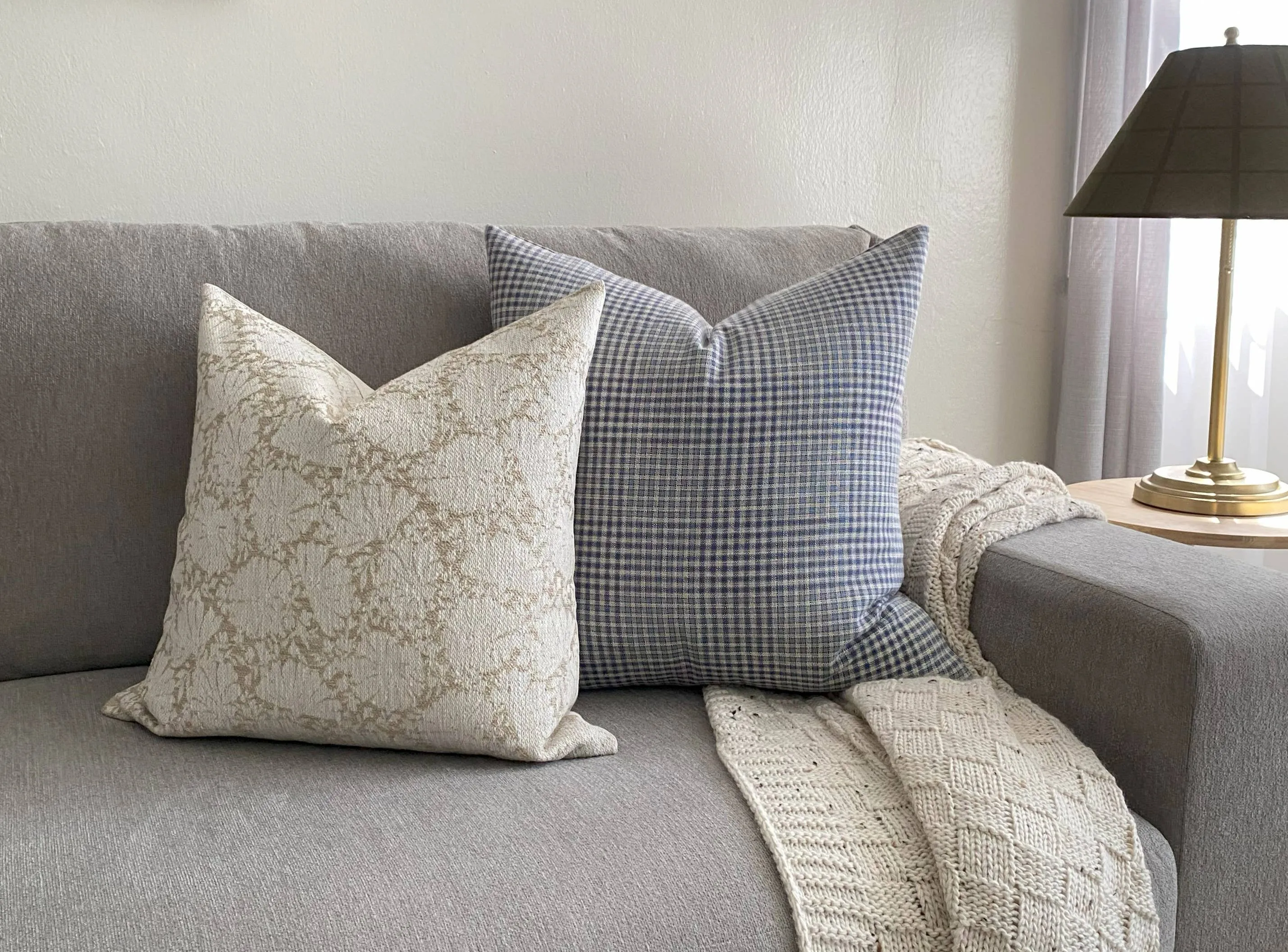 Blue Gingham Pillow Cover, Blue Plaid Throw Pillow | Olin: 22x22