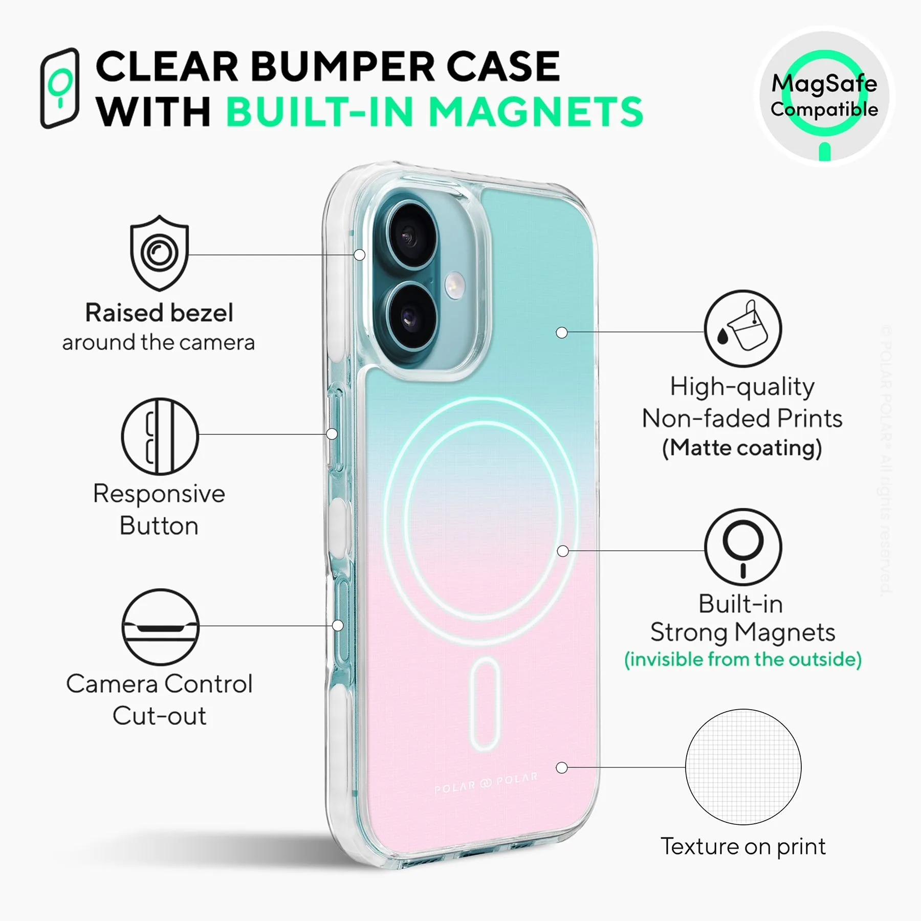Blue Pink Pastel - iPhone 16 Clear Bumper MagSafe Case