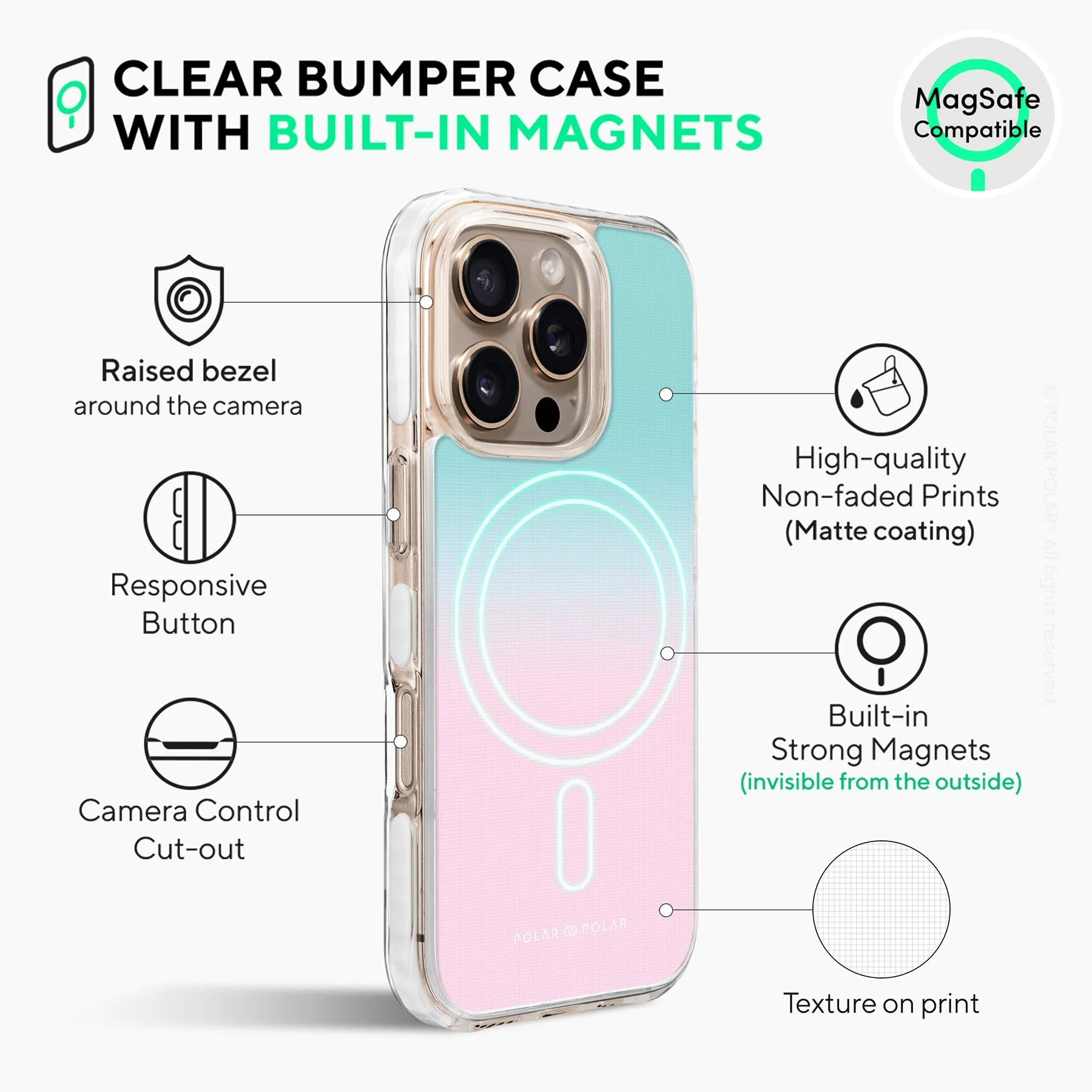 Blue Pink Pastel - iPhone 16 Pro Max Clear Bumper MagSafe Case
