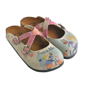 Blue, Pink, You and Me Written, Men and Women Patterned Clogs - CAL147