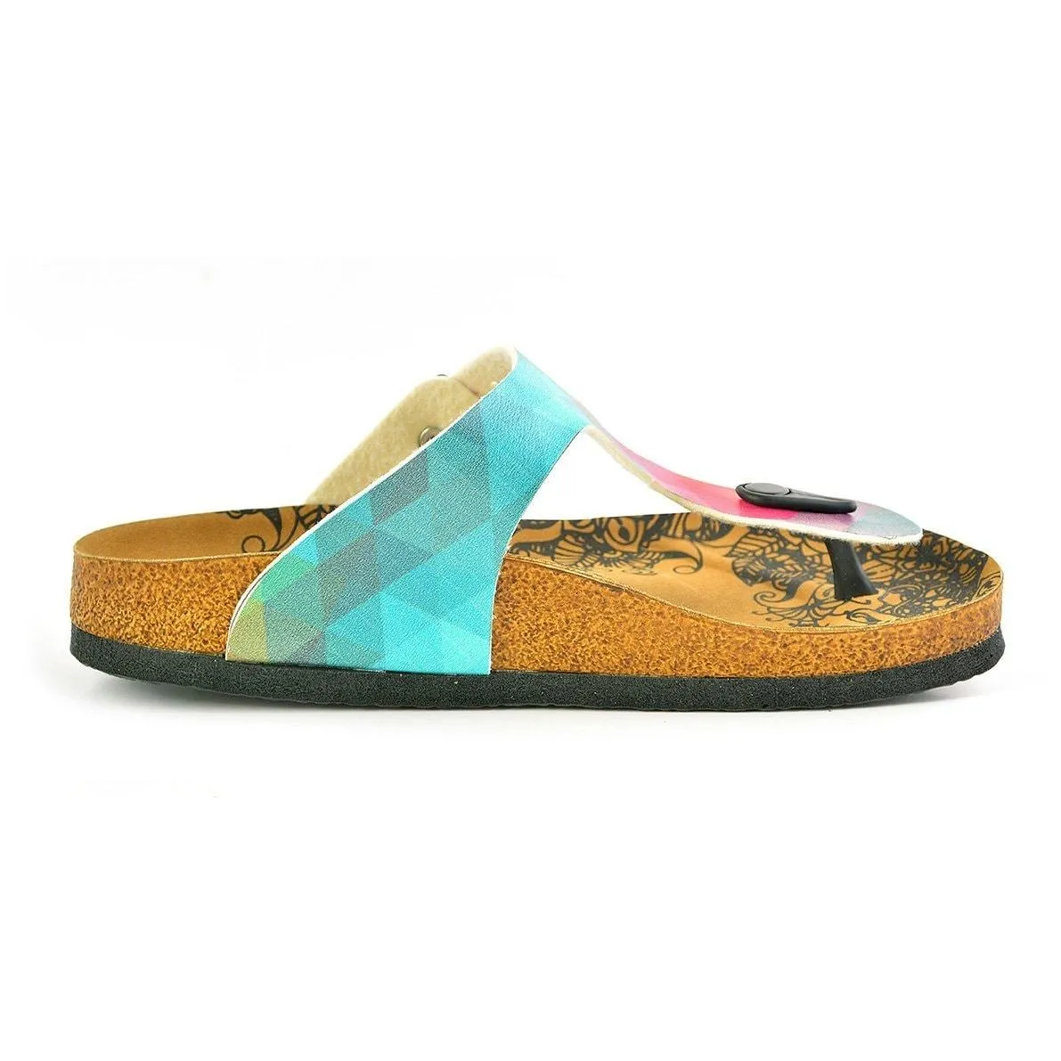 Blue, Purple, Green, Orange Colored Patterned Polygon Sandal - CAL522