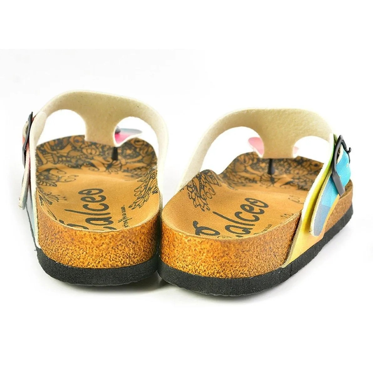 Blue, Purple, Green, Orange Colored Patterned Polygon Sandal - CAL522