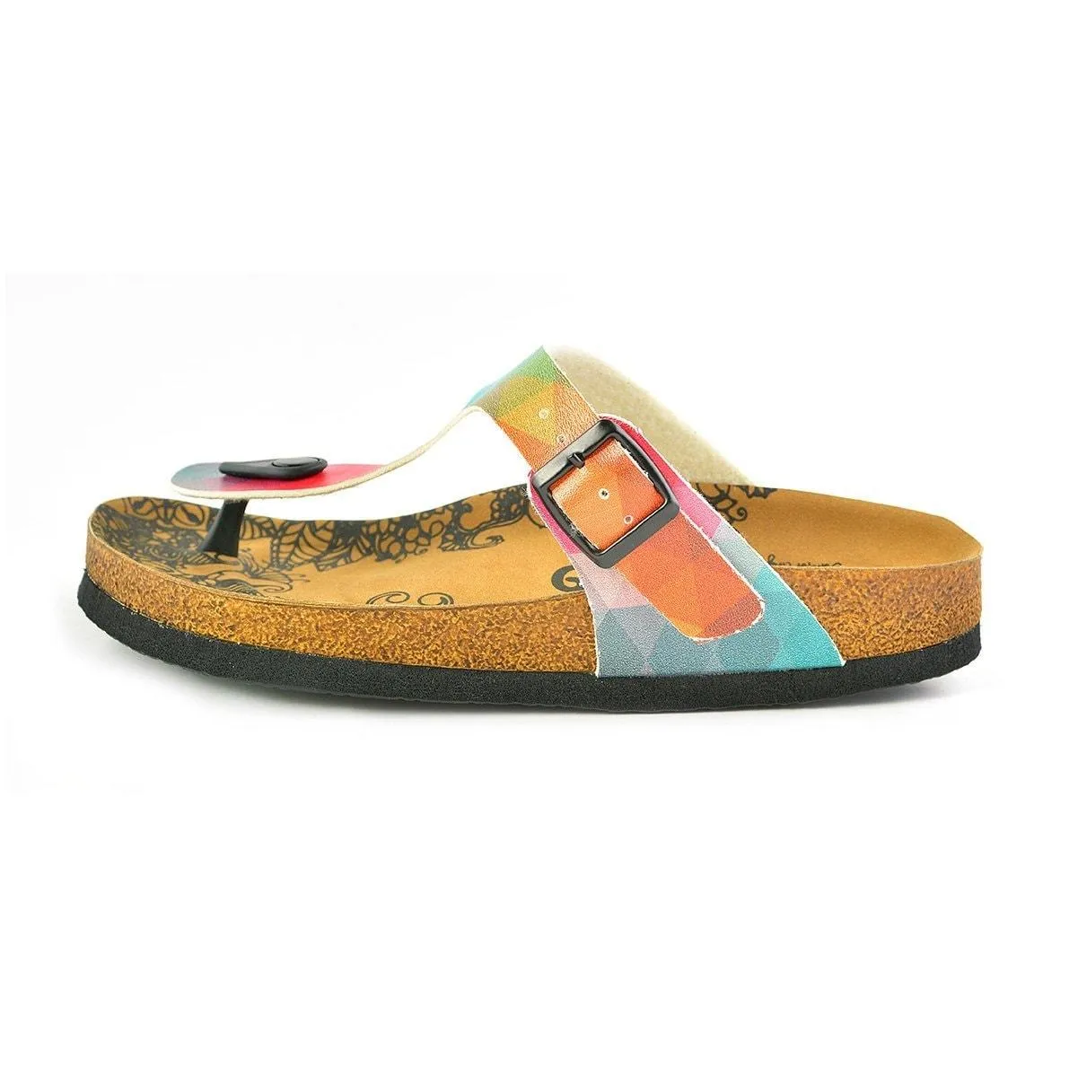 Blue, Purple, Green, Orange Colored Patterned Polygon Sandal - CAL522