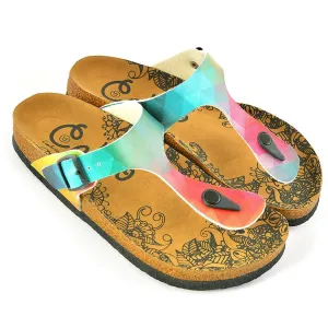 Blue, Purple, Green, Orange Colored Patterned Polygon Sandal - CAL522