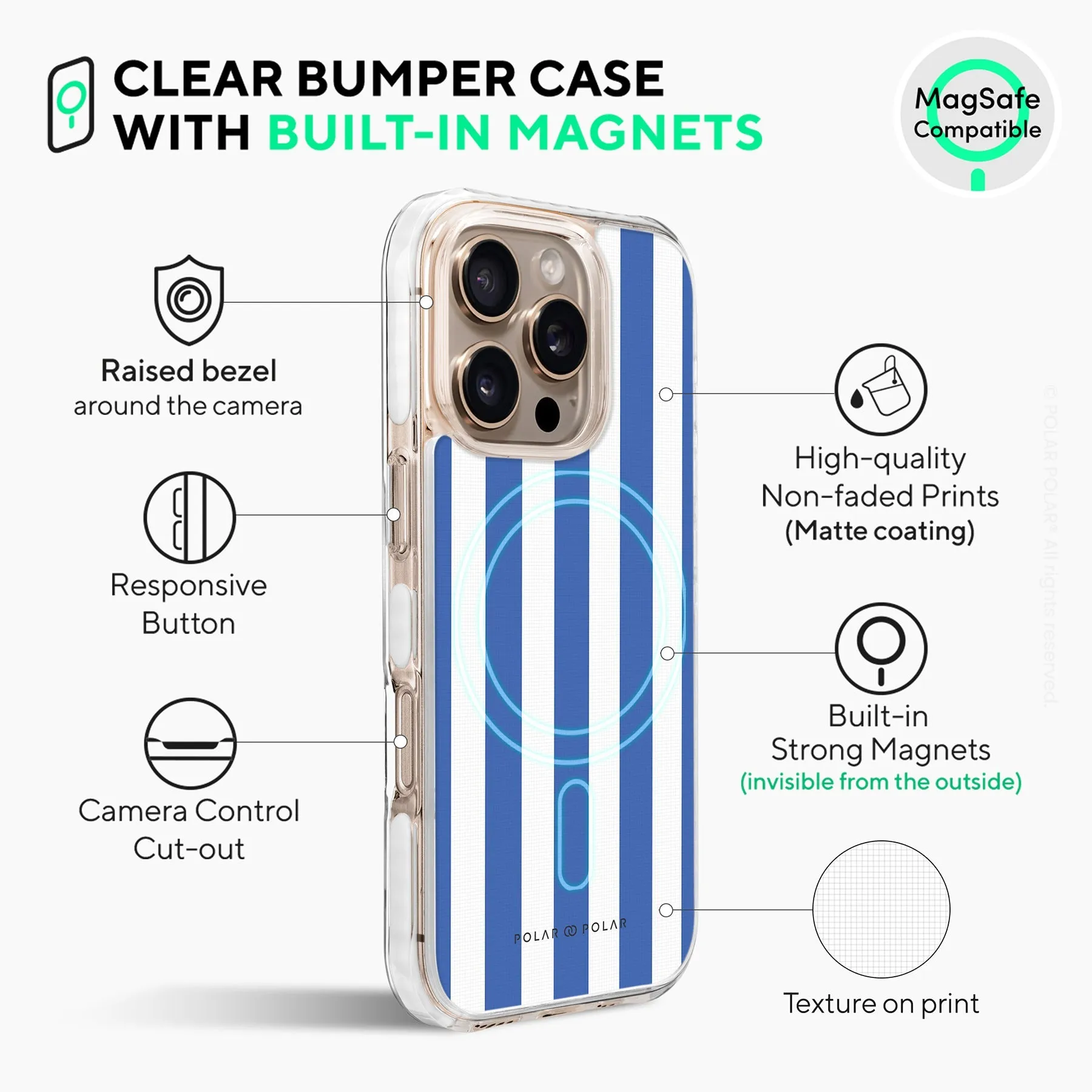 Blue Stripe - iPhone 16 Pro Max Clear Bumper MagSafe Case