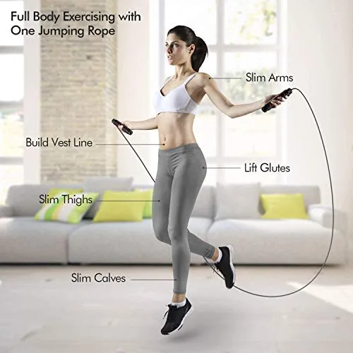 Bodylastics PP Abs Roller Wheel with Non-Slip Knee Pad, Pushup Stands & Adjustable Jump Rope Total Body Men & Women Exercise Home Workout Equipment (Black)