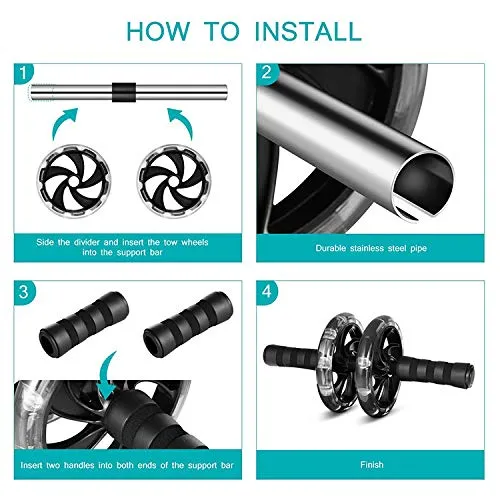 Bodylastics PP Abs Roller Wheel with Non-Slip Knee Pad, Pushup Stands & Adjustable Jump Rope Total Body Men & Women Exercise Home Workout Equipment (Black)