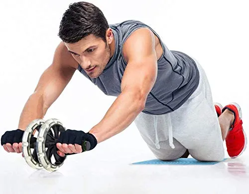 Bodylastics PP Abs Roller Wheel with Non-Slip Knee Pad, Pushup Stands & Adjustable Jump Rope Total Body Men & Women Exercise Home Workout Equipment (Black)