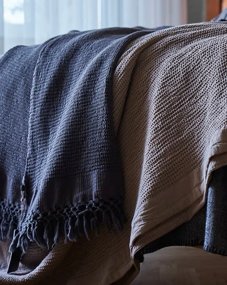 Bohem - Turkish Cotton/Bamboo Waffle Knit Fringe Throw